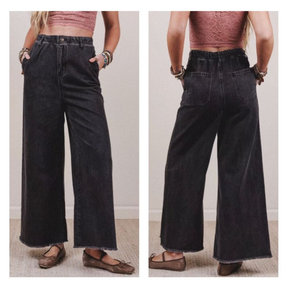 Three Bird Nest Simply You Wide Leg Jeans women’s L‎ washed black high-rise Boho